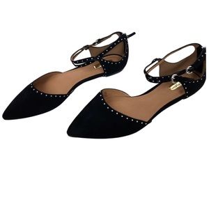 Halogen Black Lea Suede Studded Flats 8 1/2